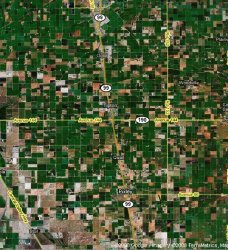 satellite image of farms along California highway 99